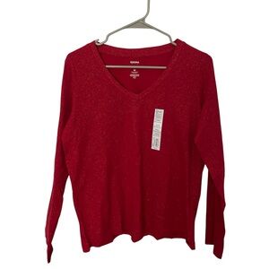Sonoma The Everyday Tee V Neck Size Medium Red Sparkle NWT